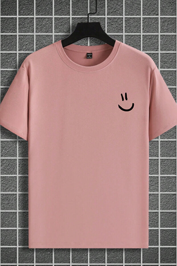 Gülen Yüz Detaylı Bisiklet Yaka Basic T-shirt