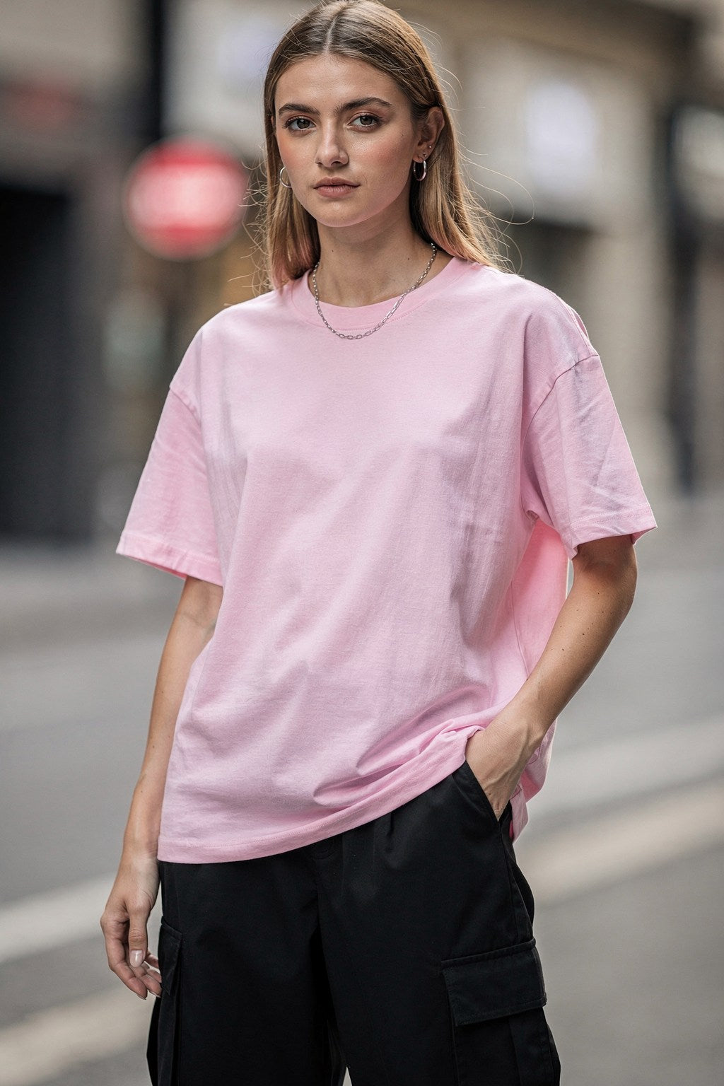 Kadın Oversize Baskılı Tişört AFTERGLOW Güneş ve Yıldız Detaylarıyla — Pembe