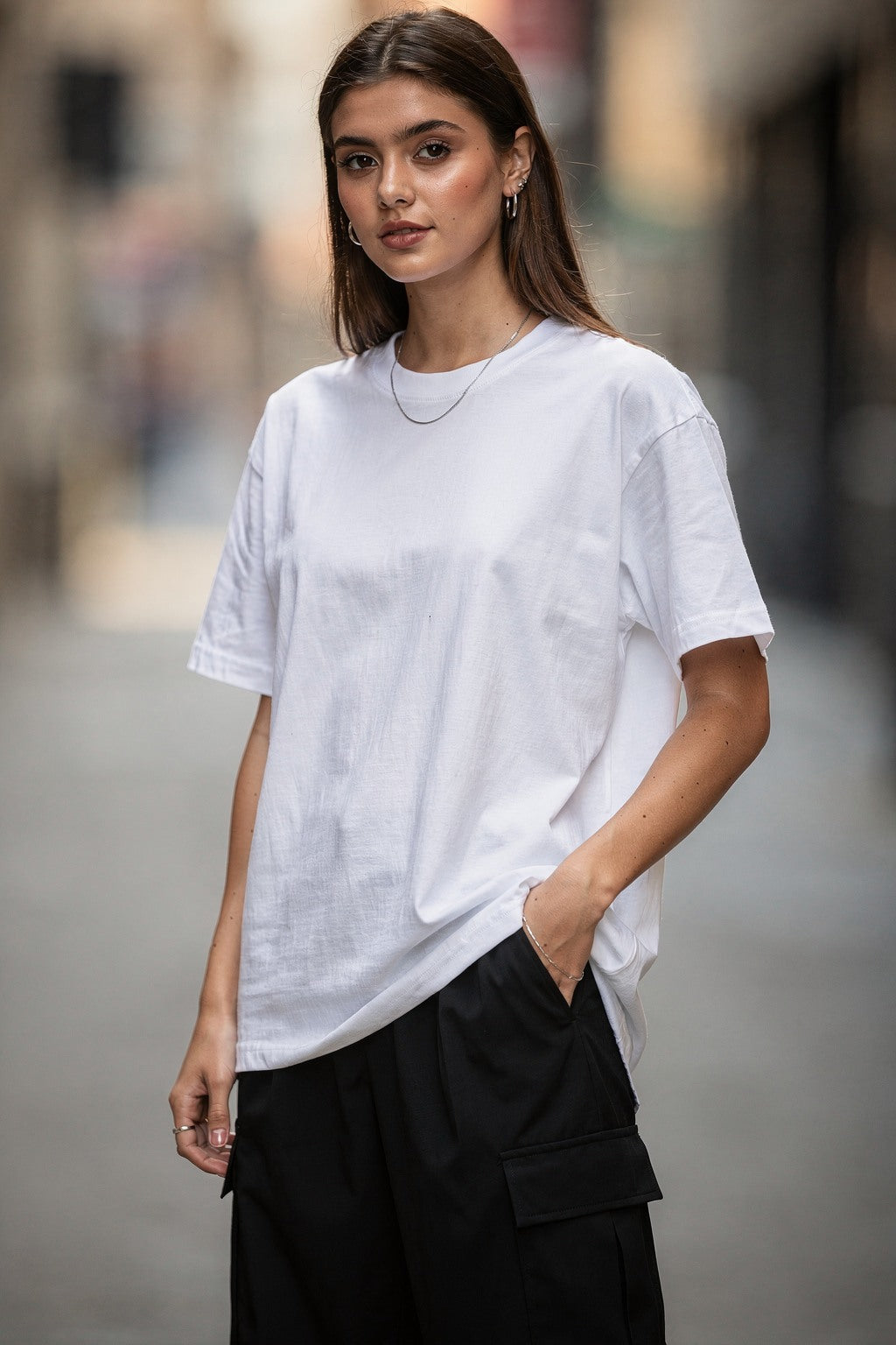 Kadın Oversize Baskılı Tişört AFTERGLOW Güneş ve Yıldız Detaylarıyla — Beyaz