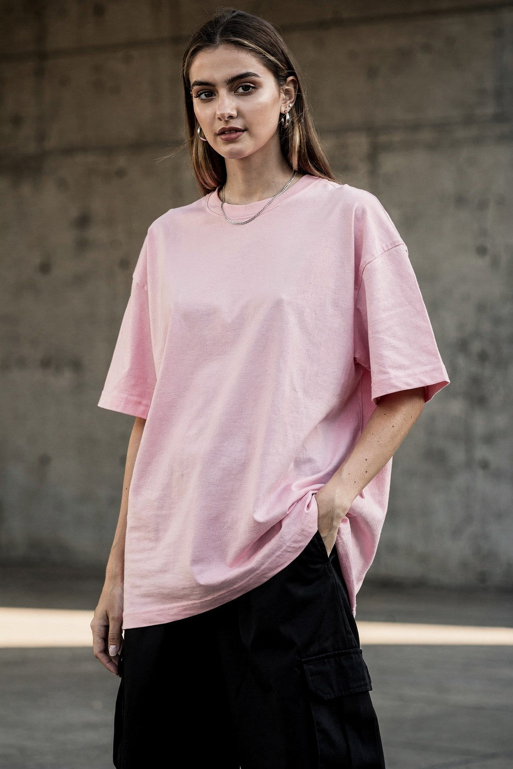 Kadın Oversize Streetwear Tişört Antik Melek Grafik Baskılı — Pembe