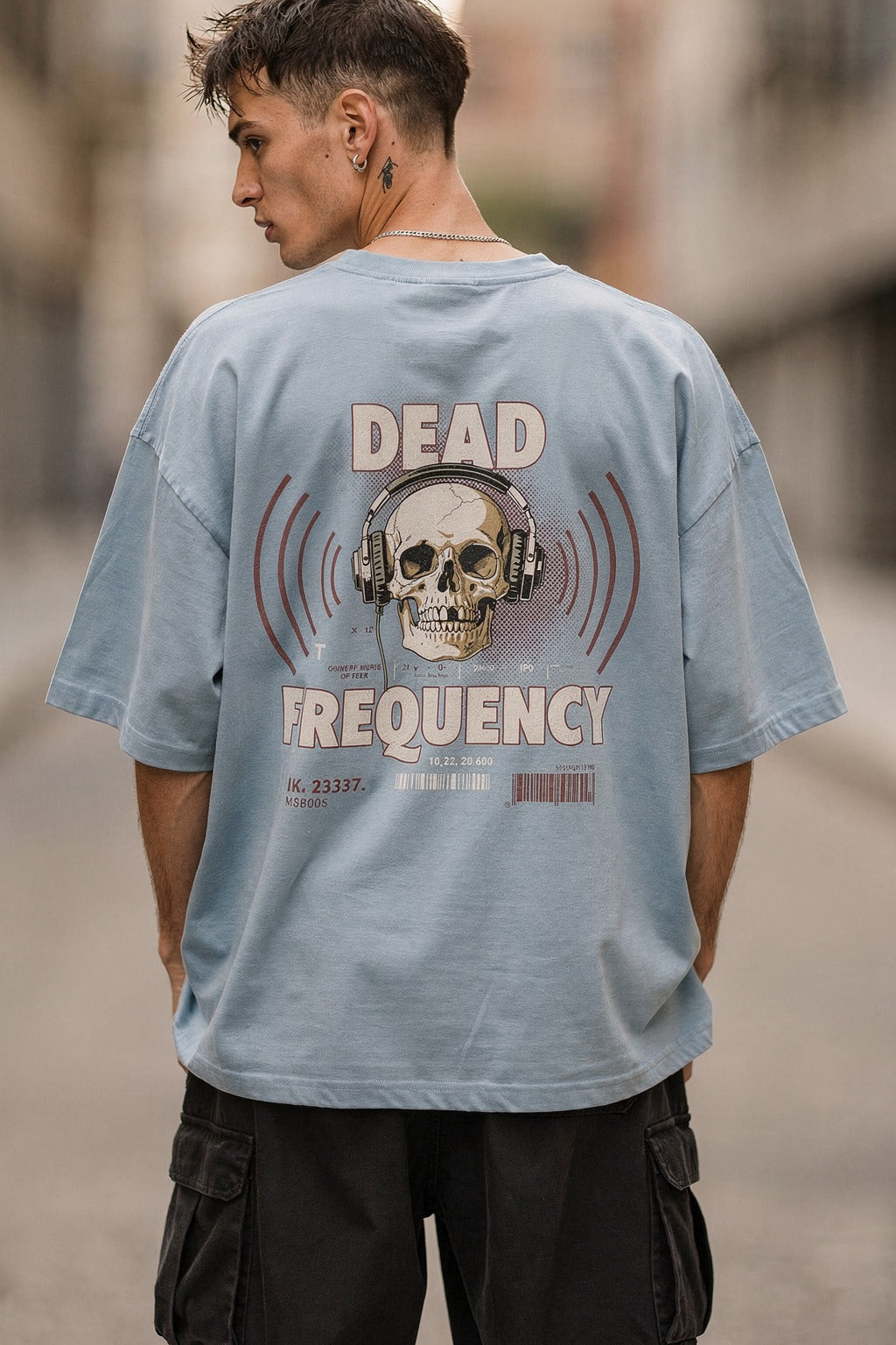 Erkek Dark Streetwear T-shirt Graphic Baskılı Oversize Bisiklet Yaka — Bebe mavisi