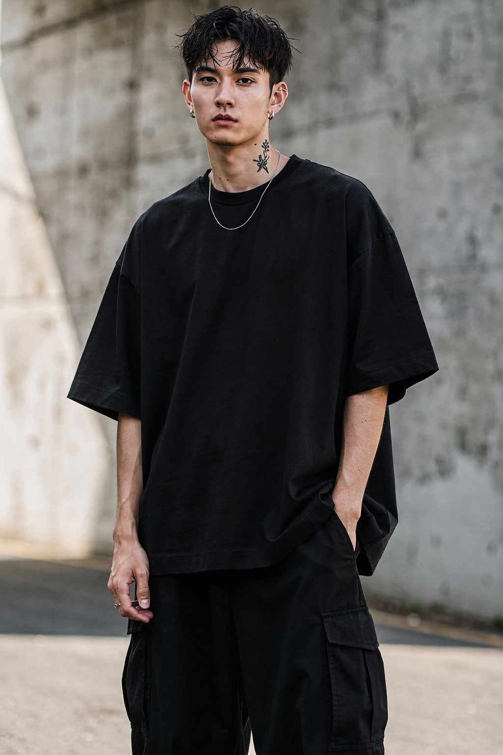 Unisex Oversize Bisiklet Yaka Tişört FATAL ERROR Roma Heykeli Grafik Baskı — Siyah