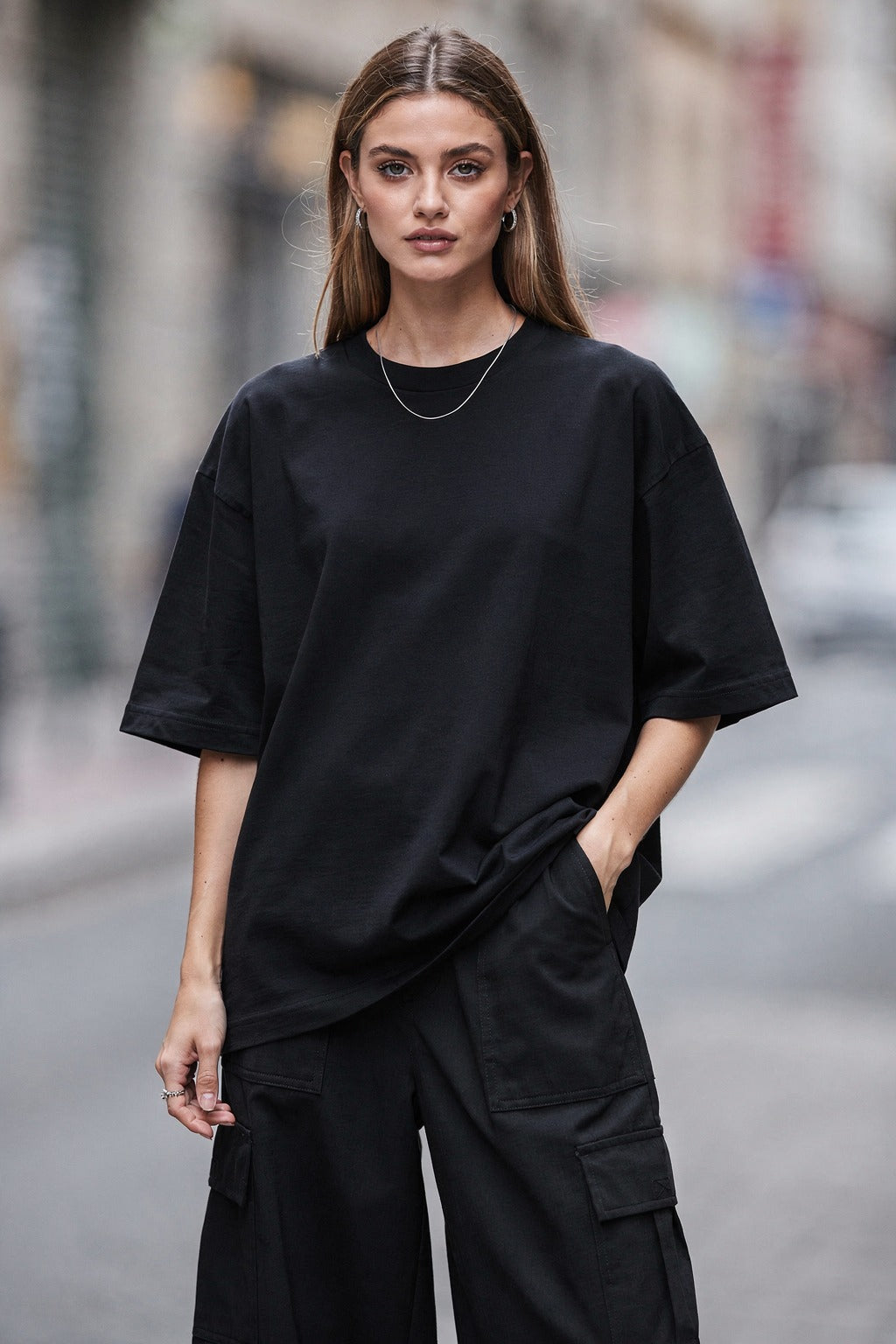 Kadın Oversize Baskılı Tişört FEMME NO.01 Günlük Stil İçin — Siyah