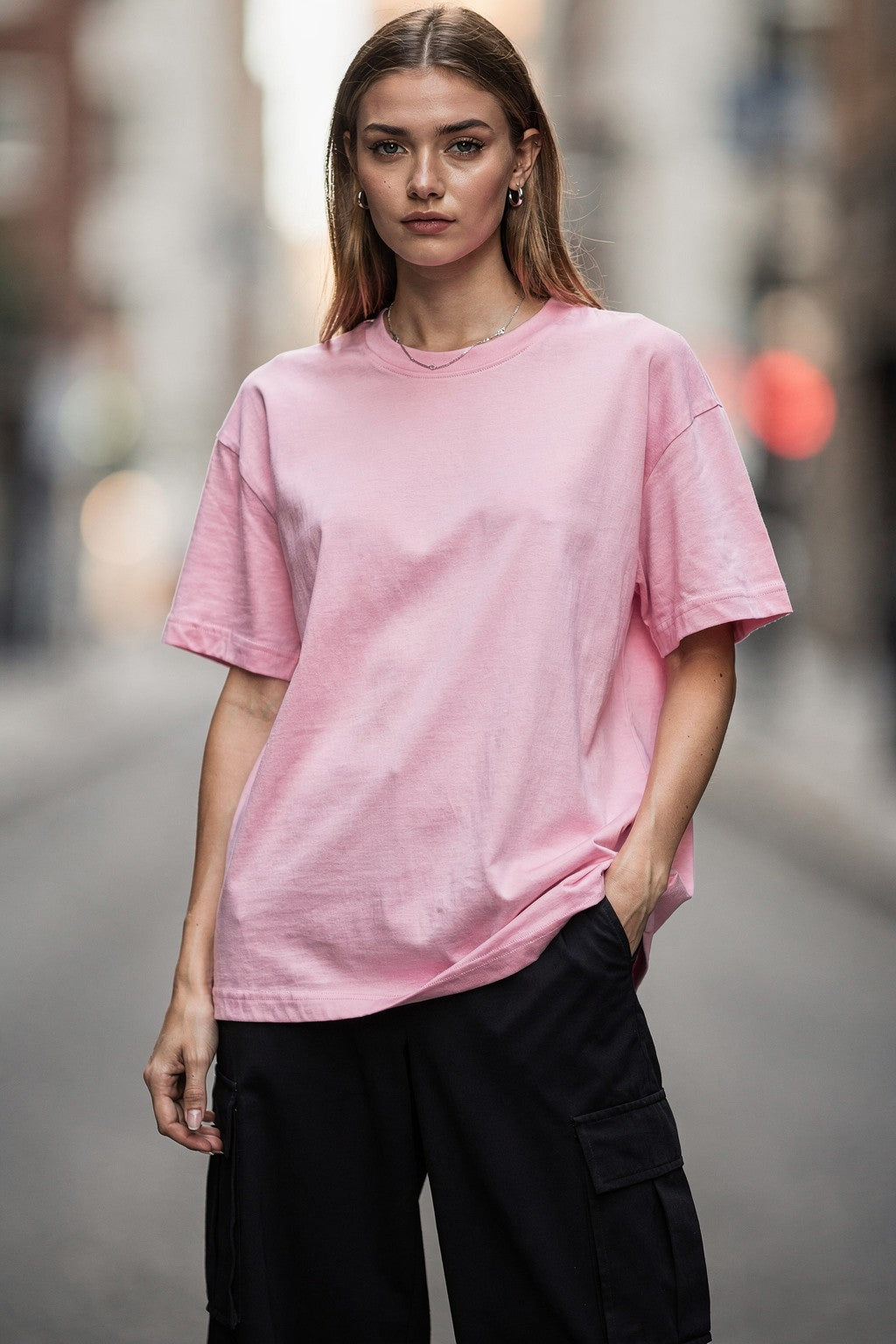 Kadın Oversize Baskılı Tişört FEMME NO.01 Günlük Stil İçin — Pembe
