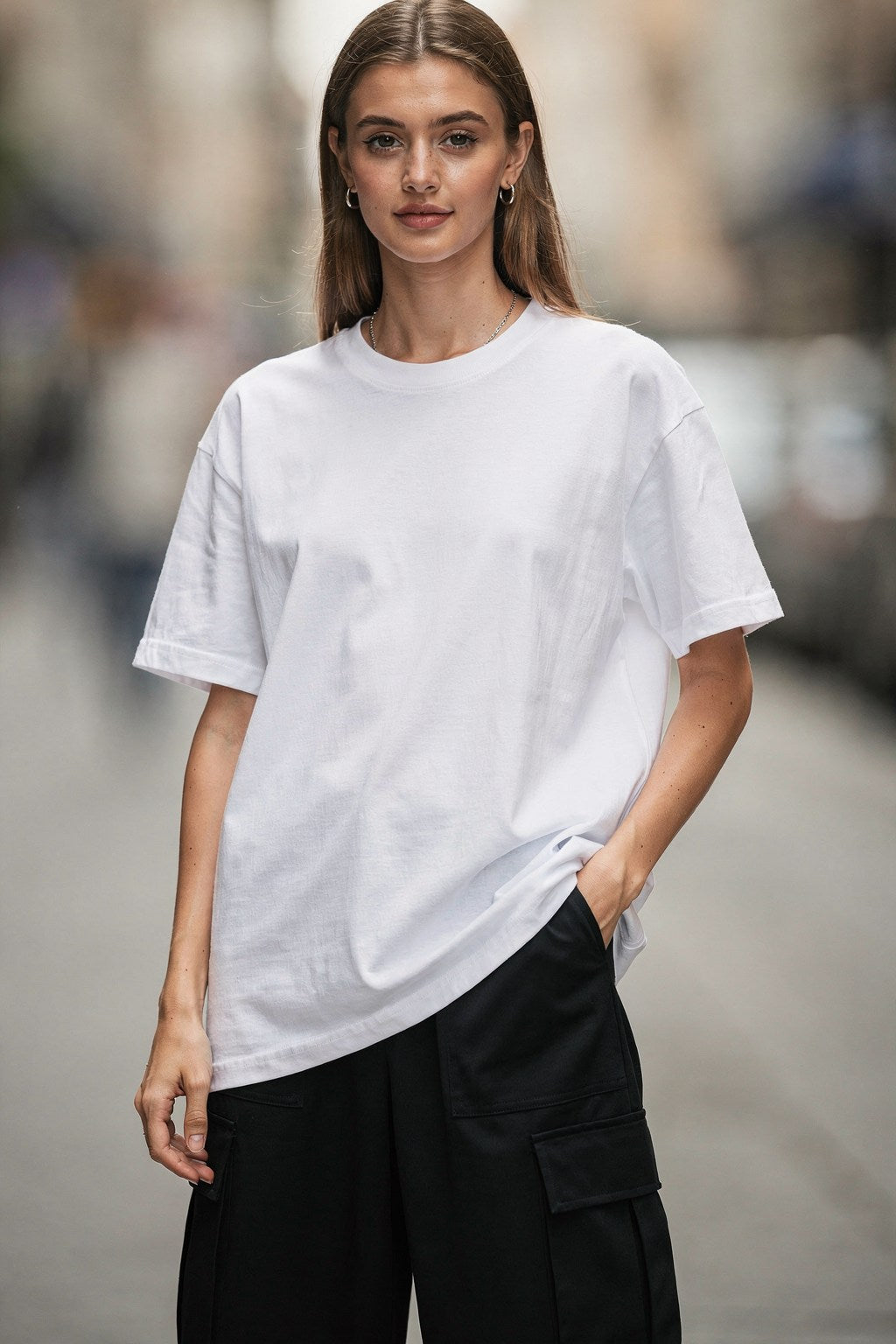 Kadın Oversize Baskılı Tişört FEMME NO.01 Günlük Stil İçin — Beyaz