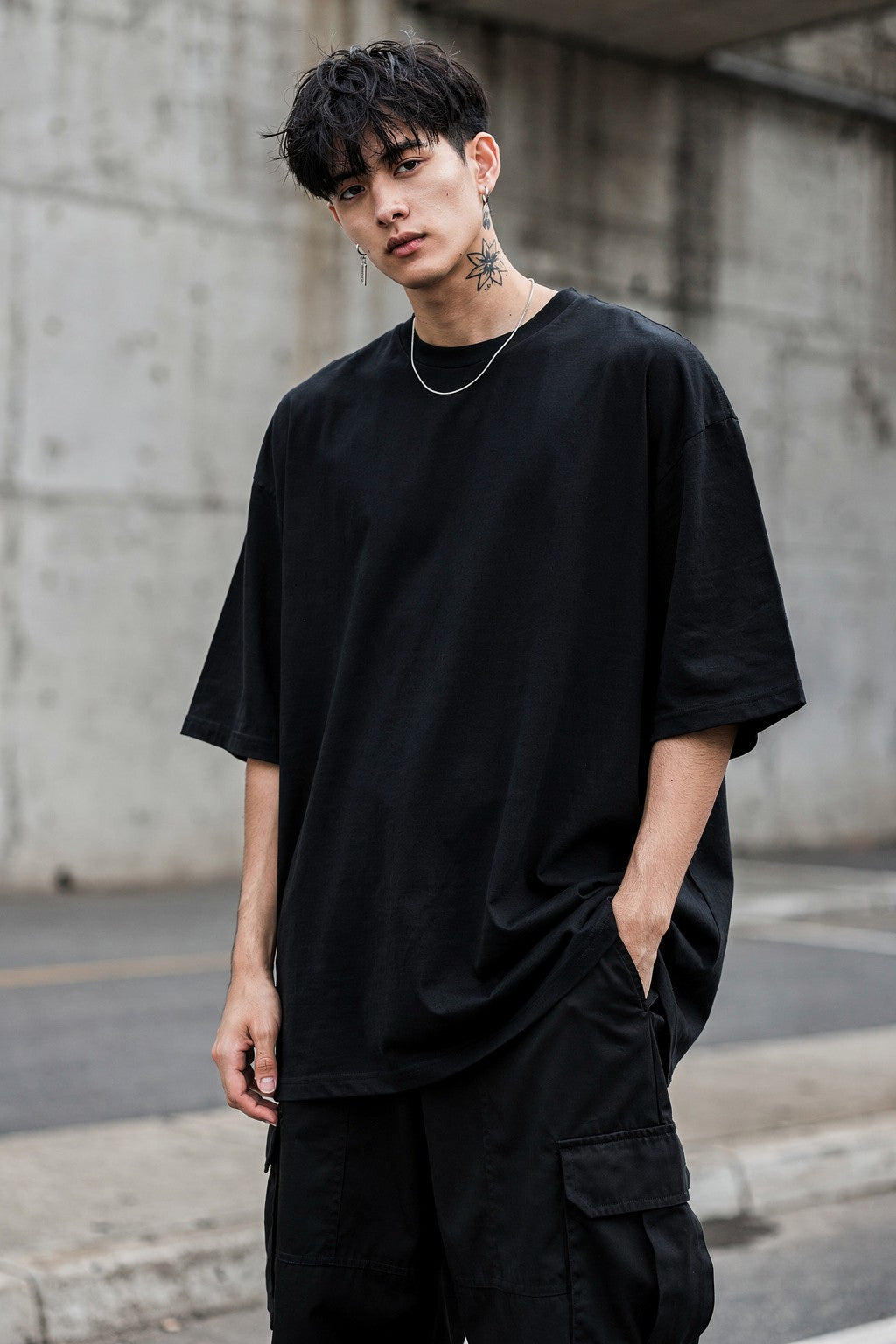 Unisex Oversize HUMAN NATURE Baskılı Tişört — Siyah