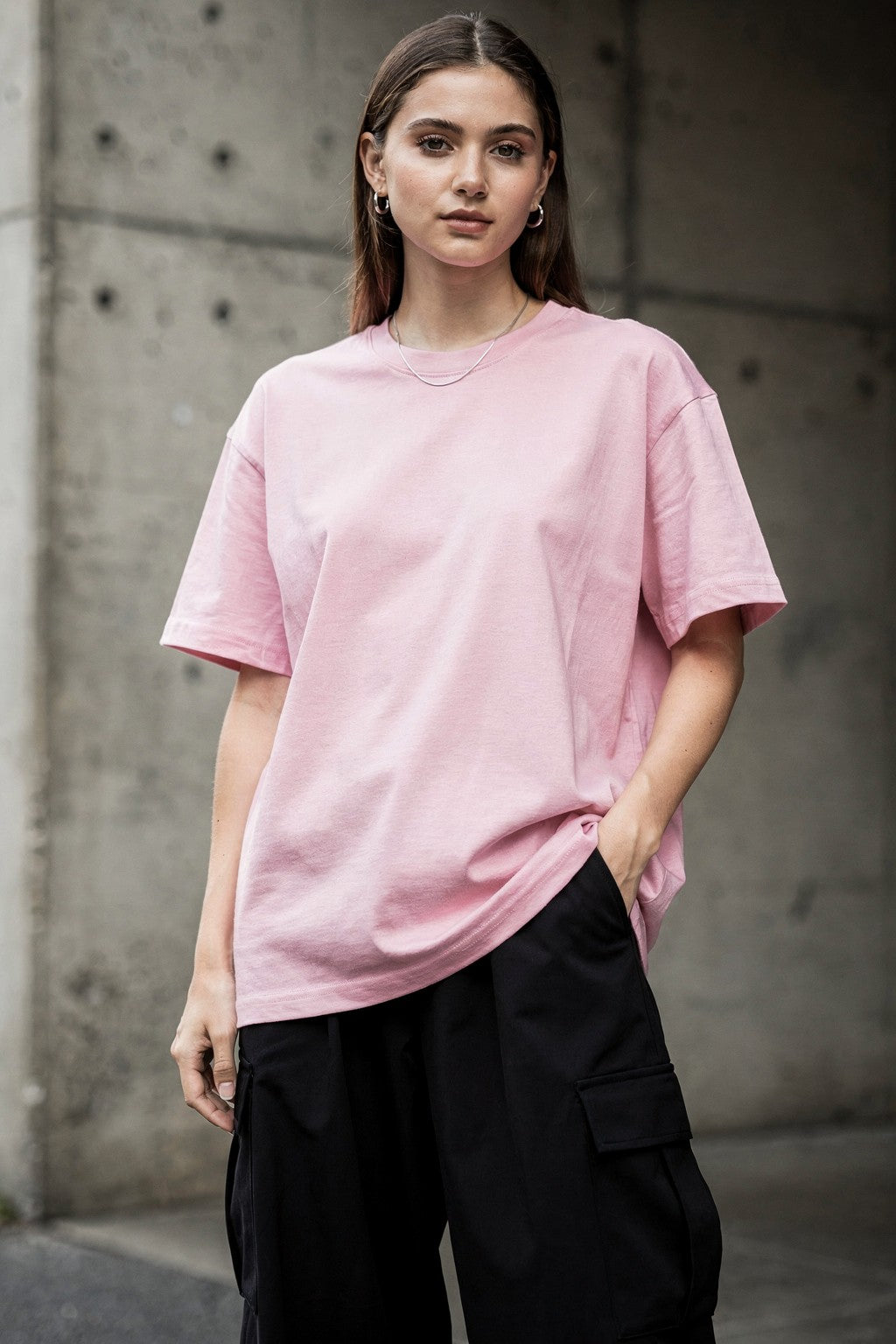 Kadın Oversize Rönesans Portresi Baskılı Tişört — Pembe